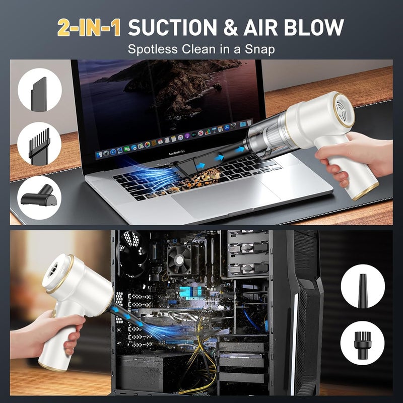 MM Handheld Car Vacuum Cleaner, 9000PA Vacuum Cleaner & Air Duster, 120W High Power Vacuum Portable Cordless, Hand Held Vacuum Rechargeable with Multi-Nozzles & LED Light for Home, Car, Office - Image 3